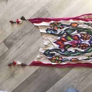 Michael Stars Boho Art To Wear Artsy Scarf 28” X 72” With Beaded Tassels